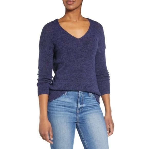 CENY Open Stitch V-Neck Sweater Blue - Size Medium NWT - Picture 1 of 5